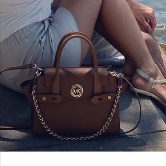 Michael Kors Carmen belted saffiano leather satchel crossbody luggage brown - Picture 6 of 11